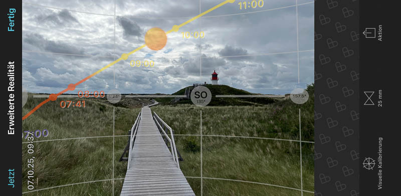 Der Sonnenverlauf zum Sonnenuntergang am Leit- und Quermarkenfeuer Norddorf