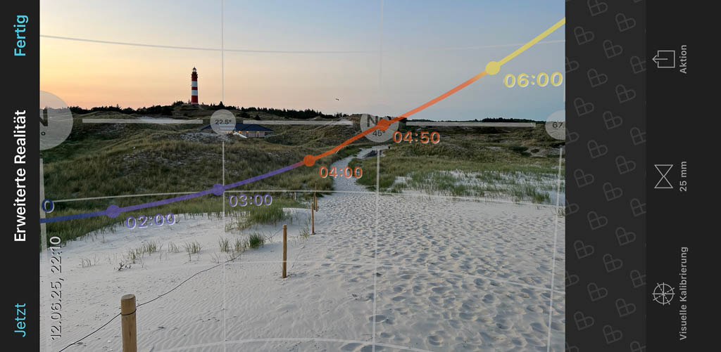 Verlauf der Sonne zum Sonnenaufgang am Leuchtturm von Amrum