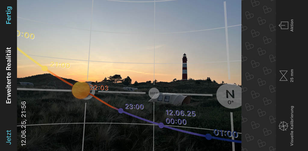 Verlauf der Sonne zum Sonnenuntergang am Leuchtturm von Amrum