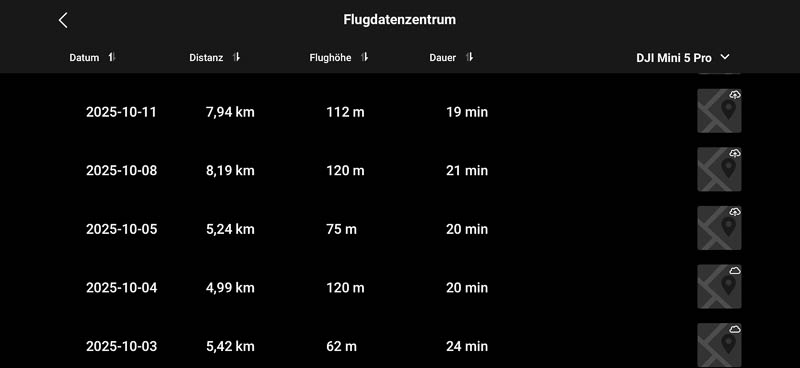 Flugaufzeichnungen aus der DJI Fly App