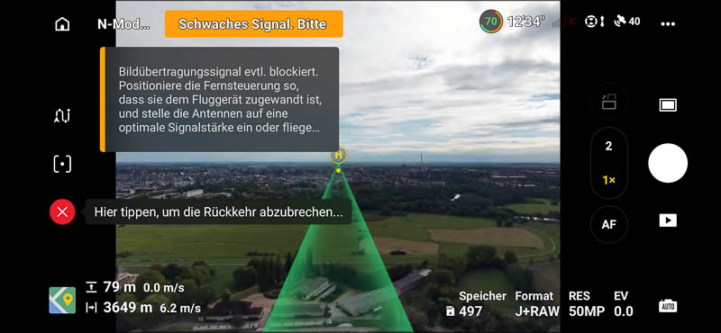 Return to Home der DJI Mini 5 Pro nach knapp 4 Kilometern