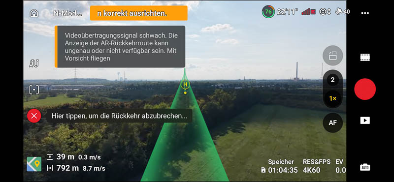 Return to Home der DJI Mini 5 Pro nach 700 Metern