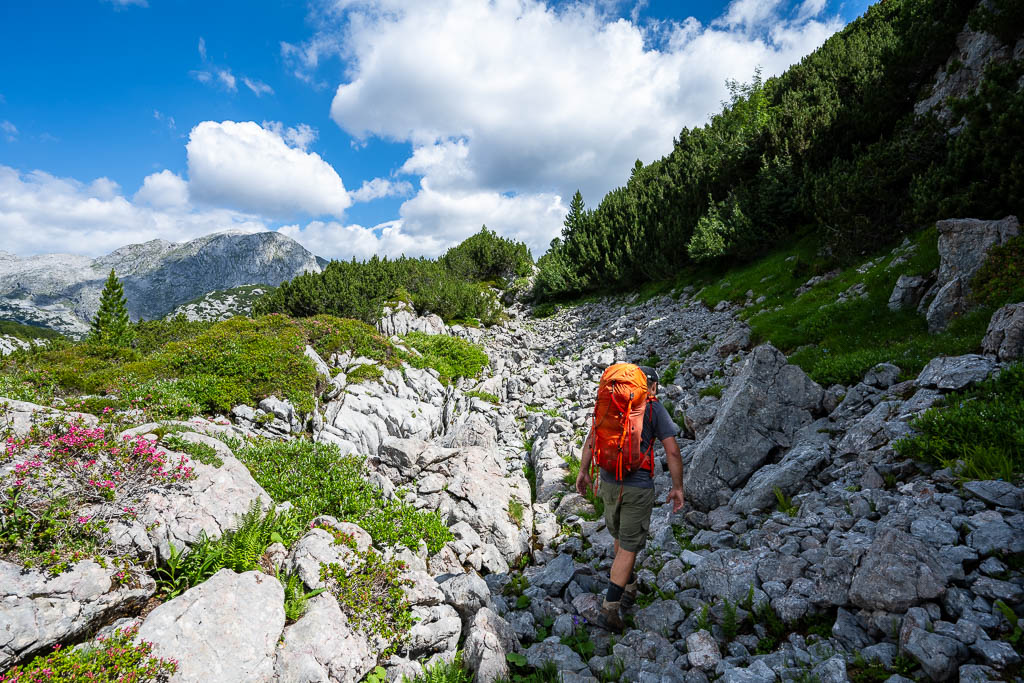 Schmaler Bergpfad während des Umwegs am Viehkogel