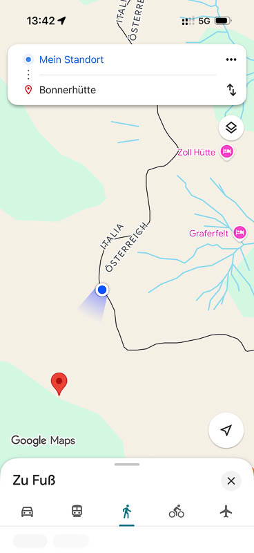 Kartenansicht der Grenzregion am Pfanntörl zwischen Österreich und Italien
