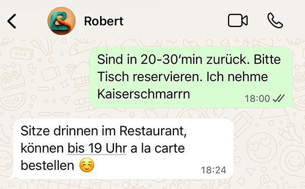 Whatsapp-Nachricht an Robert mit Kaiserschmarrn