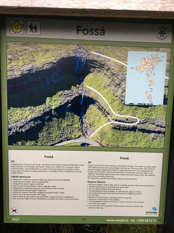 Wanderkarte vom Fossa Wasserfall auf den Färöer Inseln