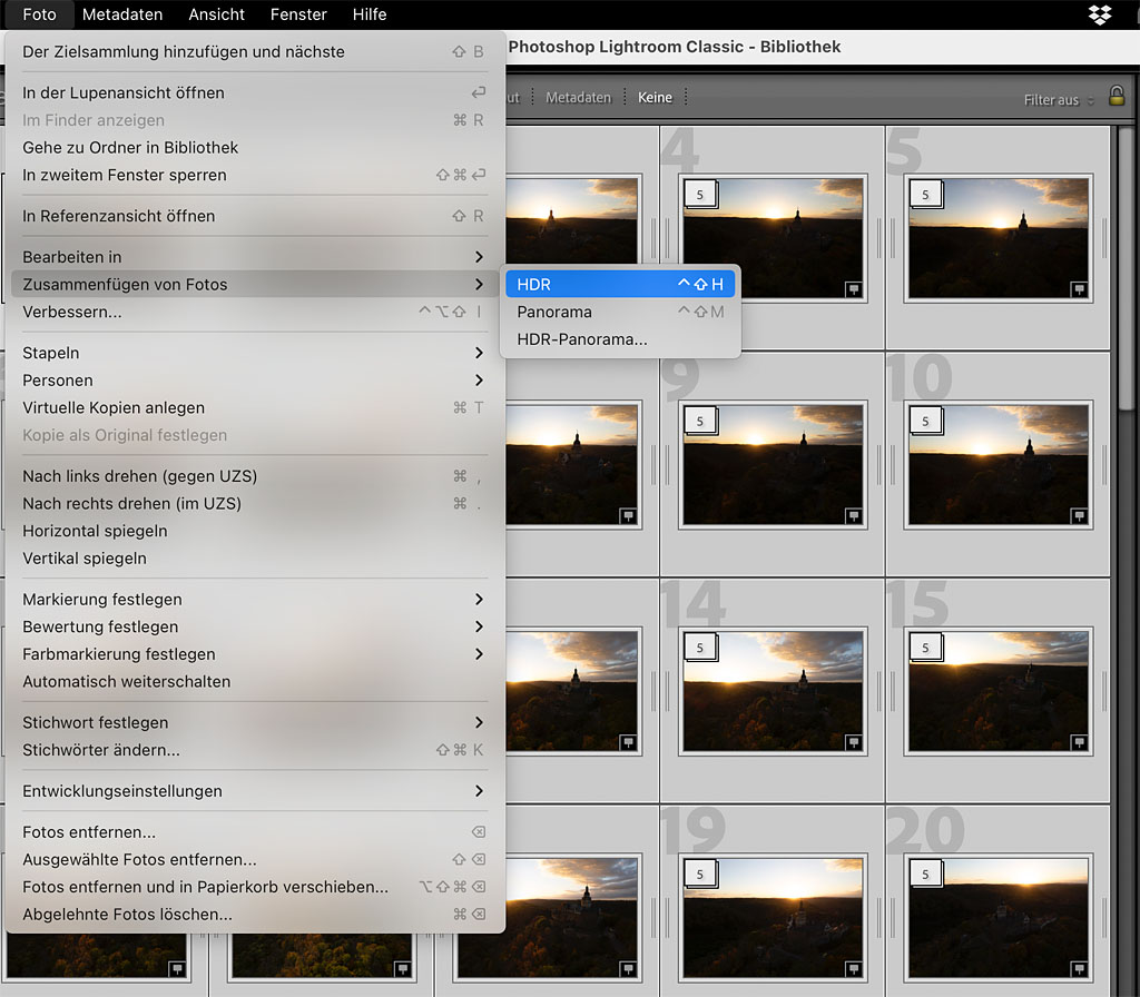 Fotos als HDR in Lightroom zusammenführen