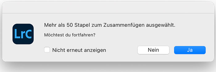 Warnung bei zu hoher Anzahl von Fotos die als HDR zusammengeführt werden sollen