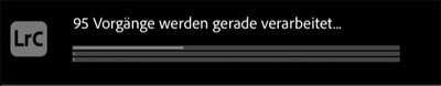 Fortschrittsanzeige in Lightroom zur Verarbeitung der Fotos als HDR