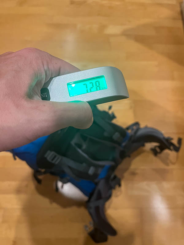 Das Gewicht meines Rucksacks ohne Verpflegung